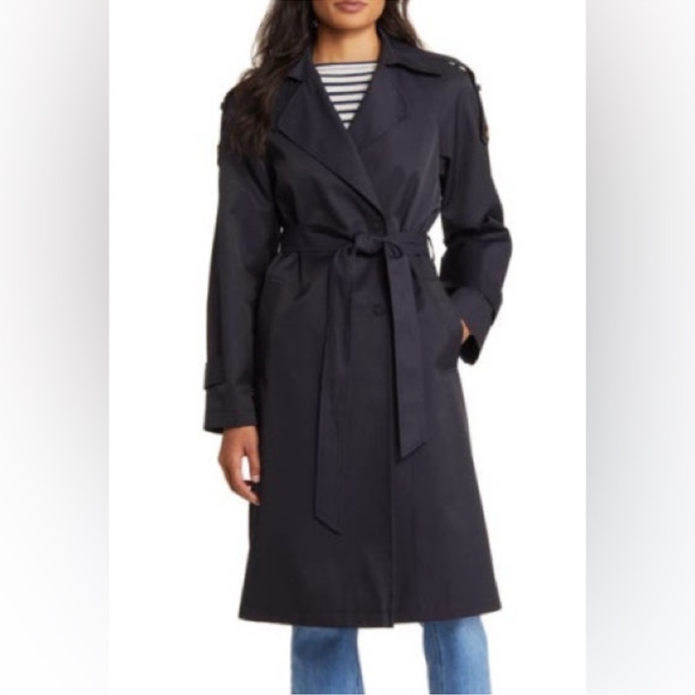 NWT Sam Edelman Navy Trench Coat, Size Small – Chic & Timeless Rainwear